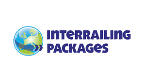 Logo of interrailing packages with a stylized globe and arrow motif. by Chasing the Sun Vacations